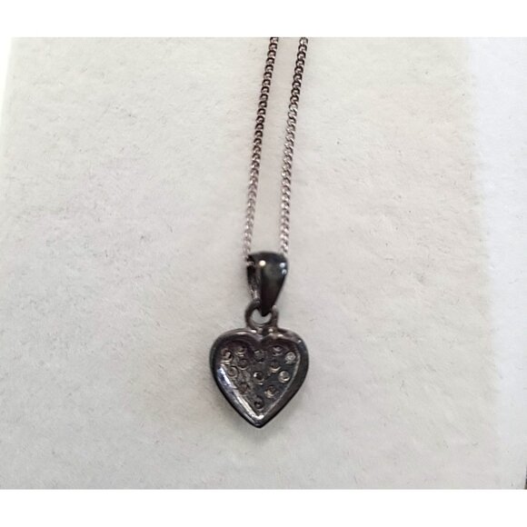 Vintage Sterling Silver 925 and 13 Pave Diamond Heart Pendant 18" Chain w/ Box - Picture 4 of 10